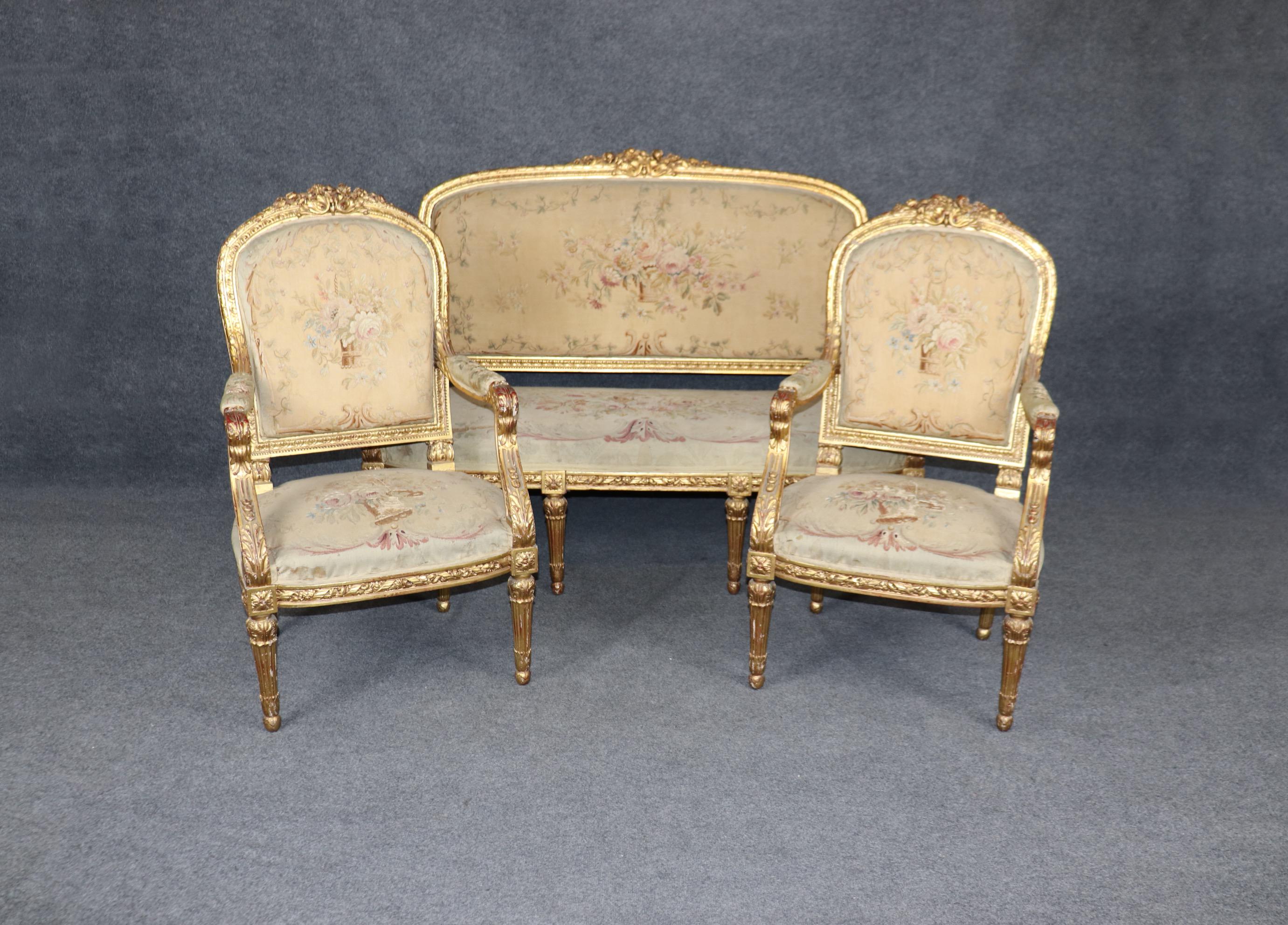 Antique Gilt Parlor Set: 19th Century Aubusson Settee & Chairs - Etsy