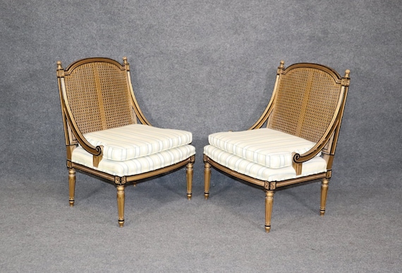 Pair of French Louis XVI Style Cane Back Bergeres, Lounge Chairs, Antique Furniture, Club Chair, dpluxuries, Accent Chairs, Vintage