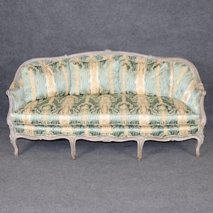 French Early 20th Century Louis XV Style Distressed Paint Decorated Settee, Sofa, Loveseat, Antique Settee, Vintage Settee, Furniture, Retro