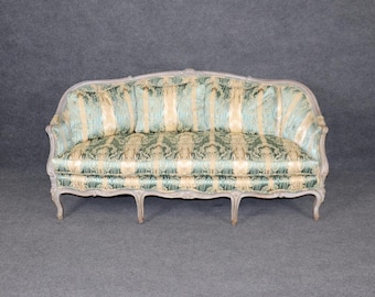 Antique Louis XV Style Settee: Distressed Painted Loveseat, French Sofa
