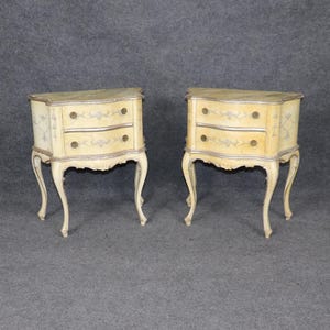 Pair of Italian Venetian Style Paint Decorated Bedside Tables circa 1930s, Nightstands, End Tables, Side Tables, Vintage, Antique, Furniture