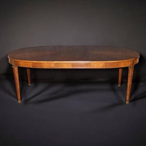 Louis XVI Directoire Style Banded Dining Room Table with 2 Leaves, Conference Room Table, Furniture, Retro, Maison Jansen Style, Vintage