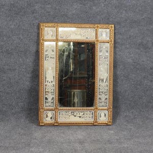 Vintage Gold Gilt Wall Hanging Mirror with Figural Etched Panels, Accent Mirror, Wall Decor, Antique Mirror, Home Decor, Bathroom Mirror