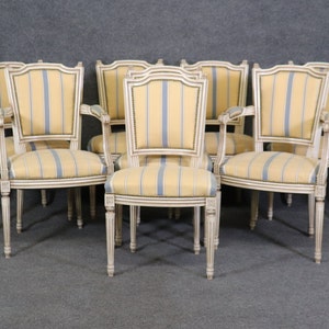 8 Louis XVI Style Distressed Paint Decorated French Dining Chairs, MCM, Antique Furniture, Antiques, DiningRoom Decor, Kitchen Furniture