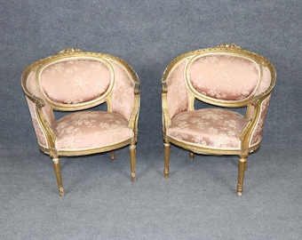 Antique Louis XVI Style Gilt Wood Parlor Chairs; Pair of Giltwood Chairs