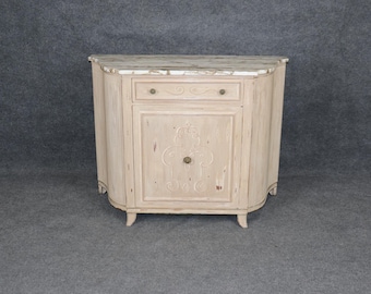 Vintage Venetian Marble Top Commode: Distressed Creme Cabinet