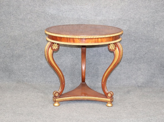 Light Mahogany Louis XV Style Gilt Center Table In The Manner of Maitland Smith, Antiques, MCM Furniture, Mid Century Modern, Home Decor