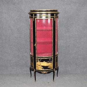 Louis XV Style Ebonized Bronze Mounted Vitrine with Japanned Panels, Display Cabinet, Curio Cabinet Antique Vitrine, Antique, Furniture,