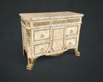 Maitland Smith Style Quality Louis XV Style Paint Decorated Commode, Chest of Drawers, Vintage, Vintage Decor, Furniture, Antique Furniture