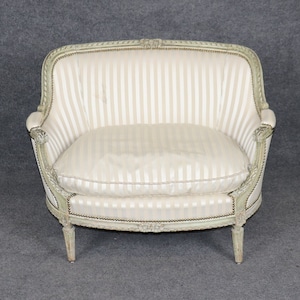 Antique French 19th Century Louis XVI Style Distressed Paint Decorated Settee, Loveseat, Antique Sofa, Antique Furniture, Seating, Furniture