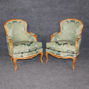 Vintage Pair of Blue Upholstered Bergere Chairs, Armchairs, Accent Chairs, Club Chairs, Lounge Chairs, Pair Chairs, Antique Chairs,Furniture