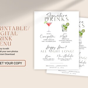 DIGITAL DOWNLOAD \\ PRINTABLE \\ Wedding Drink Menu - Etsy