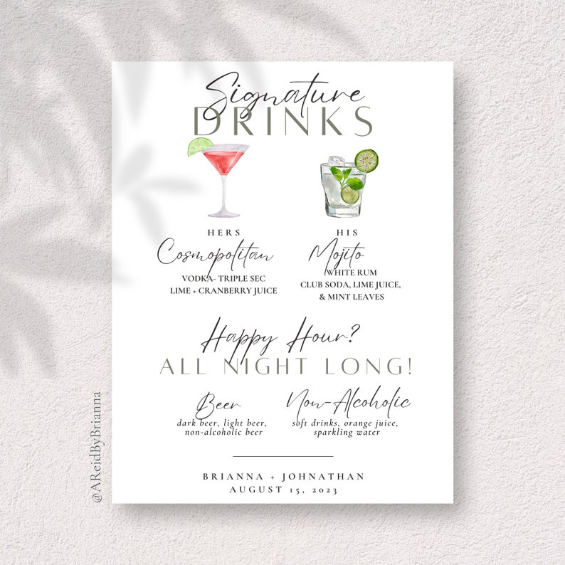 DIGITAL DOWNLOAD \\ PRINTABLE \\ Wedding Drink Menu - Etsy