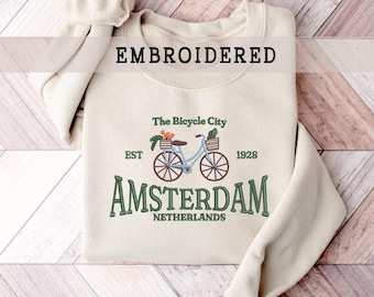 Embroidered Netherlands Crewneck, Gift For Her, Amsterdam Sweater, Embroidered Sweatshirt, Oversized Sweatshirt, Location City Sweater