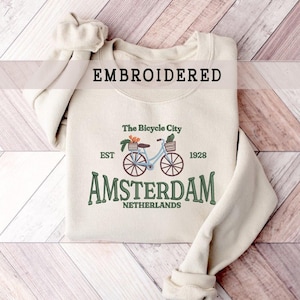 Embroidered Netherlands Crewneck, Gift For Her, Amsterdam Sweater, Embroidered Sweatshirt, Oversized Sweatshirt, Location City Sweater