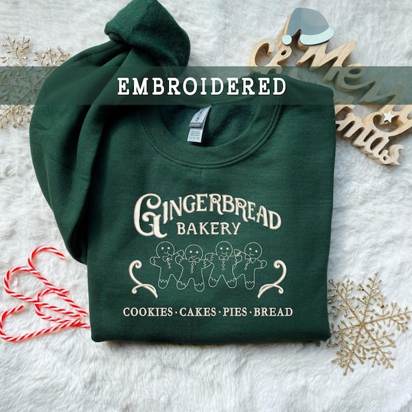 Embroidered Gingerbread Christmas Sweatshirt, Gingerbread Christmas Crewneck,  Christmas Cookies Pullover, Winter Sweatshirt, Xmas Gift