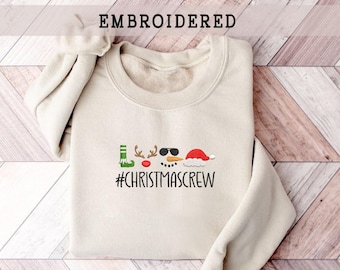 Geborduurd kerst crew sweatshirt, kerstfeest sweatshirt, rendieren trui, kerst crewneck, kerstman grappig sweatshirt