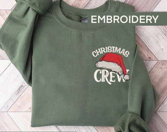 Weihnachts-Crew-besticktes Sweatshirt, passendes Familien-Sweatshirt, süßer Winterpullover, Weihnachtsgeschenk, Weihnachtsmütze-Pullover