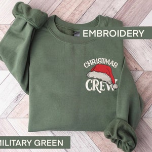 Christmas Crew Embroidered Sweatshirt, Family Matching Sweatshirt, Cute Winter Sweater, Christmas Gift, Santa Hat Pullover