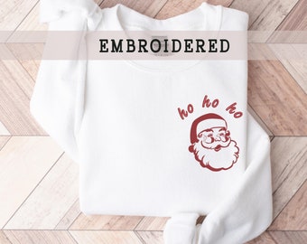 Embroidered Retro Santa Sweatshirt, Santa Claus Crewneck, Womens Sweater, Xmas Gift, Merry Christmas, Minimalist Embroider Pullover,