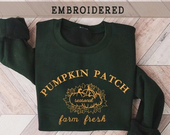 Embroidered Pumpkin Patch Sweatshirt, Fall Crewneck, Pumpkin Farm Fresh Sweatshirt, Womens Halloween Sweater, Emroidered Autumn Crewneck