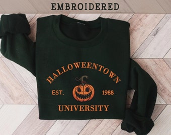 Embroidered Halloweentown University Sweatshirt,Halloween Crewneck, Halloween Town Embroidered,  Spooky Season Crewneck, Pumpkin Sweatshirts