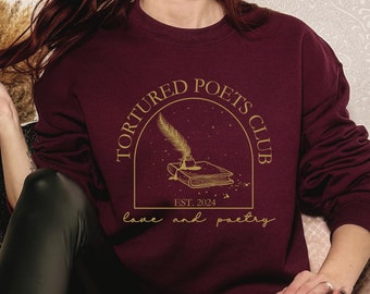 Sudadera del club de poetas torturados, camisa todo es justo, cuello redondo de poesía, sudadera con capucha personalizada, regalo para ella, camisa de poetas torturados, sudadera con capucha de libro