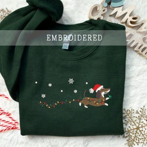 Weihnachtspullover mit Dackelmotiv, bestickt, lustiges Geschenk für Hundeliebhaber, niedlicher Weihnachtspullover mit Rundhalsausschnitt, Dackel-Weihnachtsbekleidung