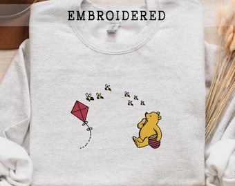 Embroidered Pooh Sweatshirt, Funny Bear Crewneck, Bear Sweatshirt, Spring Theme Hoodie, Funny Winnie Pooh, Gift For Her, Unisex Crewneck