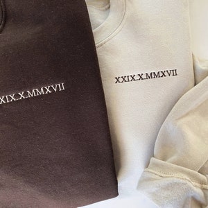 Custom Embroidered Roman Numeral Sweatshirt, Couples Gift, Couple'S Crewneck Sweatshirt, Personalized Date, Valentine'S Day Gift,