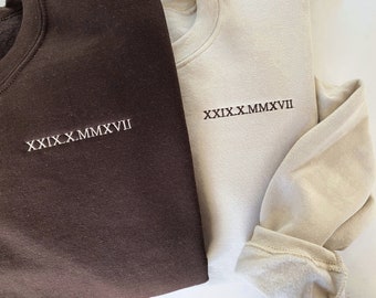 Custom Embroidered Roman Numeral Sweatshirt, Couples Gift, Couple&#39;S Crewneck Sweatshirt, Personalized Date, Valentine&#39;S Day Gift,