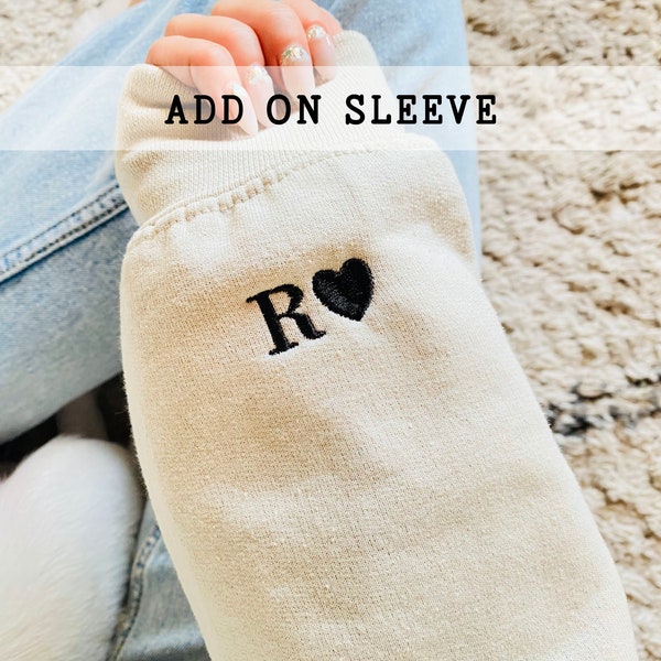 Custom Embroidered Initial Heart Add On, Custom Name on Sleeve, Valentines Day, Couple Crewneck, Initial On Sleeve, Anniversary Gift,