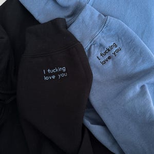 Custom Text Embroidered Sleeve Sweatshirt, Valentines Day, Couple Crewneck, Text On Sleeve, Couple's Shirt, Anniversary Gift,