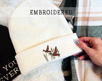 Broderad ankmössa, söt djurvintermössa, unisexpresent för fågelälskare, mysig mössa