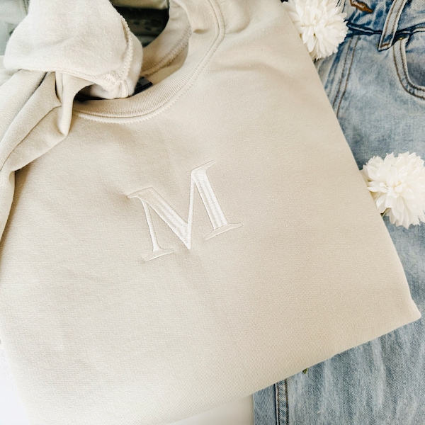 Custom Initial Embroidered Sweatshirt,  Personalized Initial Hoodie, Anniversary Gift, Personalized Monogram Crewneck, Custom Letter Hoodie