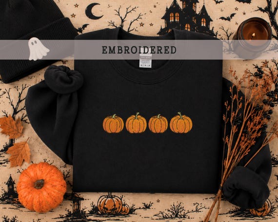 Embroidered Halloween Pumpkin Crewneck, Spooky Season Sweatshirt, Fall Unisex Pullover