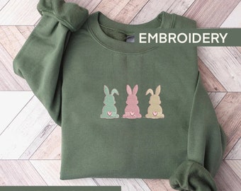 Bunny Embroidered Sweatshirt, Easter Gift, Happy Easter Bunny Sweatshirt, Easter Family Hoodie, Funny Easter Sweater,