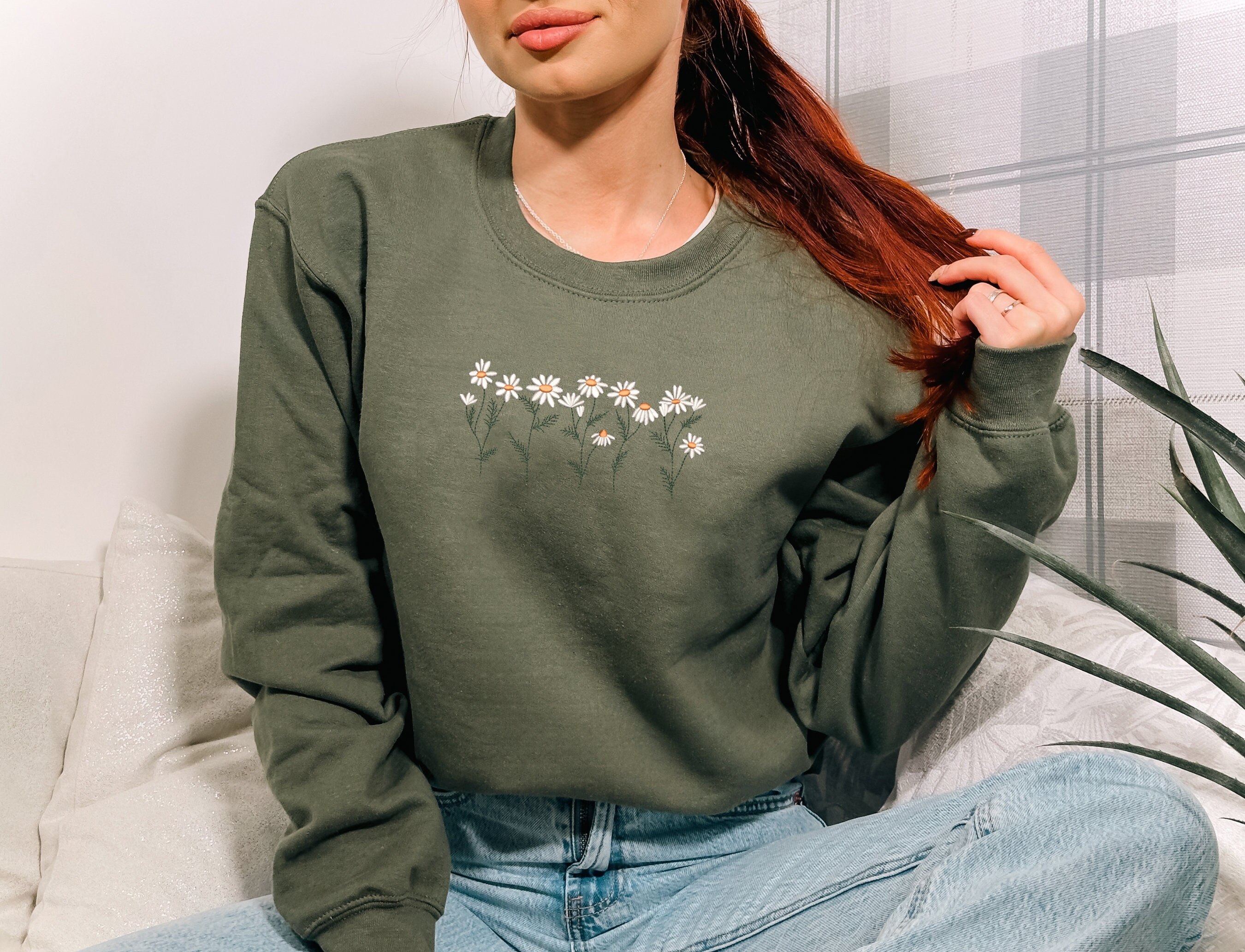 Discover Daisy Embroidered Sweatshirt, Flower Sweatshirt