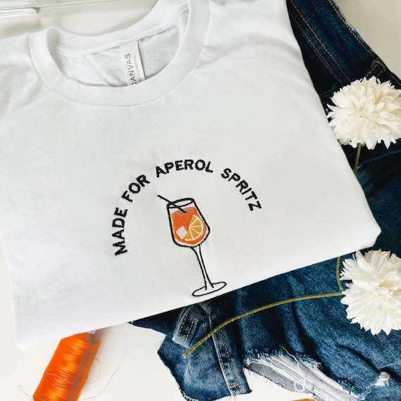 Embroidered Aperol Spritz T-Shirt, Fun Cocktail Shirt, Casual Summer Drink Tee, Unique Gift for Cocktail Enthusiasts