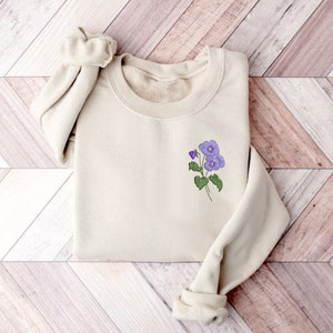 Custom Birth Month Birth Flower Embroidered Sweatshirt, Wildflowers Sweatshirt, Floral Hoodie, Gifts For Mom, Birth Month Flower Shirt image 5