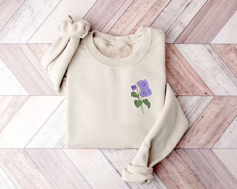 Custom Birth Month Birth Flower Embroidered Sweatshirt, Wildflowers Sweatshirt, Floral Hoodie, Gifts For Mom, Birth Month Flower Shirt image 5