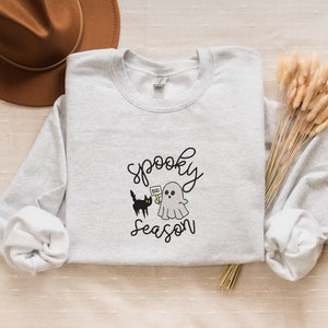 Embroidered Spooky Season Sweatshirt, Fall Sweatshirt, Ghost Crewneck, Cat Lovers Halloween Sweatshirt, Funny Halloween, Gift For Her, image 2