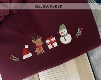 Embroidered Christmas Icons Sweatshirt, Embroidered Cozy Christmas Coquette Crewneck, Matching Family Sweatshirts, Embroidered Gifts