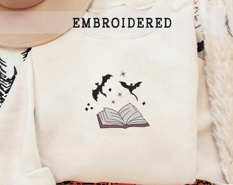 Broderad bokdrake-tröja, bokmalströja, fantasypresent till vän, bokmerchandise-tröja, bokälskare-tröja