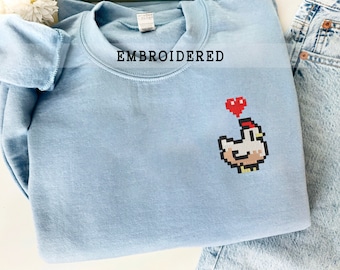 Sweat-shirt de poulet pixel brodé, sweat-shirt de poulet Stardew Valley, vêtements de jeu fabriqués à la main, sweat à capuche sur le thème du jeu, chemise de joueur,