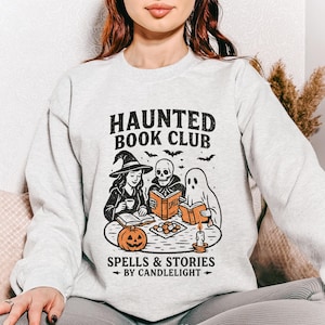Haunted House Sweatshirt, Book Club Apparel, Cozy Halloween Clothing, Spooky Gift for Readers, Halloween Book Club Gift, Unisex Shirt image 1