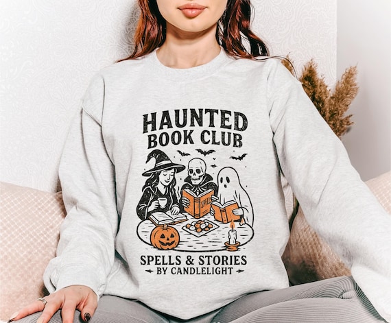 Haunted House Sweatshirt, Book Club Apparel, Cozy Halloween Clothing, Spooky Gift for Readers, Halloween Book Club Gift, Unisex Shirt