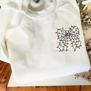 Embroidered Coquette Christmas Sweatshirt, Embroidered Christmas Bow Sweatshirt, Embroidery Bow Sweatshirt, Christmas Gift Pullover