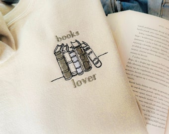 Gesticktes Bücherliebhaber-Sweatshirt, Buchclub-Shirt, Buchbesticktes Crewneck, besticktes Buchliebhaber-Sweatshirt, Bücherwurm-Hoodie,