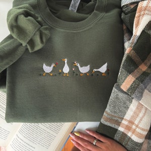 Embroidered Duck with Tulip Sweatshirt,  Embroidered Flower Sweater, Cute Embroidered Duck Shirt,  Gift For Animal Lover